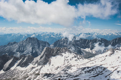 Scenic view of snowcapped mountains against sky