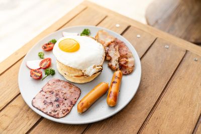 Close-up of breakfast served on table