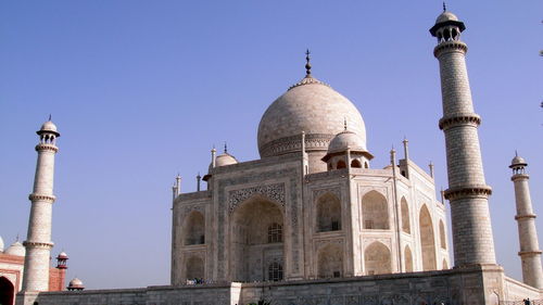 Low angle view of mausoleum against clear sky