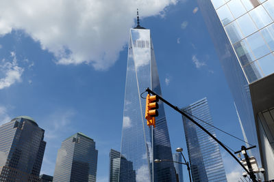 Low angle view of modern buildings against sky