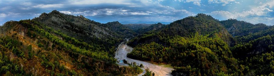 Panoramic view of mountains against sky