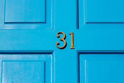 Close-up of closed blue door