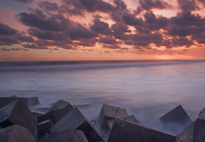 Scenic view of sea against cloudy sky