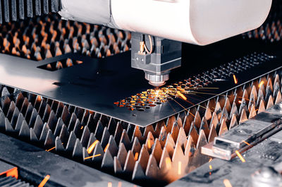 Metal cutting machine. laser cutting. sparks from laser cutting. 