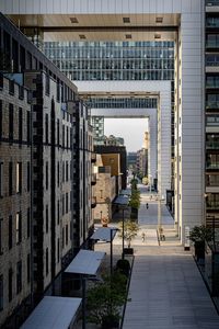 High angle view of modern buildings in city