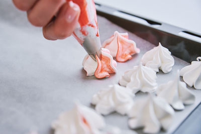 Process of baking meringue, cooking sweet dessert