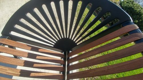 High angle view of multi colored umbrella on table