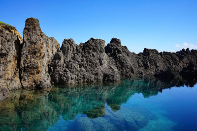 Rock formations against blue sky