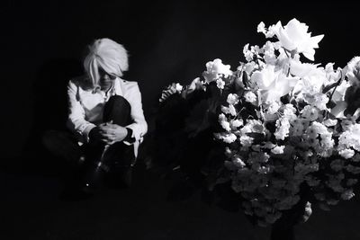 Close-up of flowers in the dark