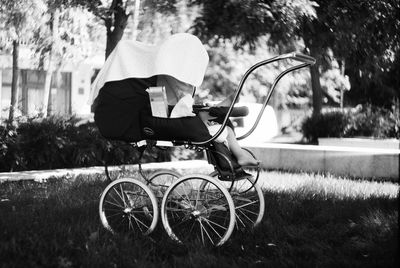 Side view of pram at park