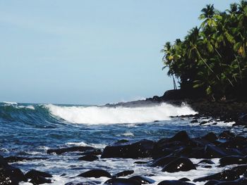 Scenic view of sea against clear sky