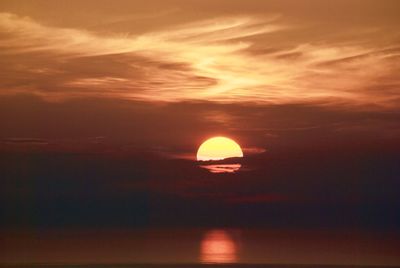 Scenic view of sea against romantic sky at sunset