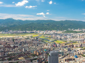 High angle view of townscape against sky