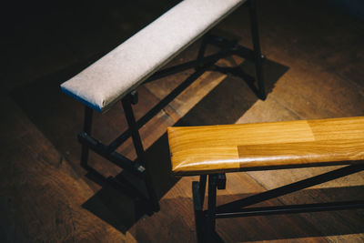 High angle view of chair on table at home