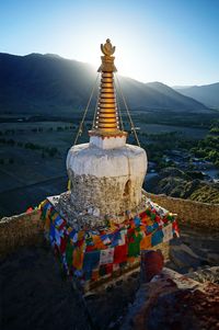 Temple against mountains