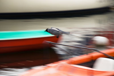 Blurred motion of man in boat