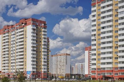 Low angle view of buildings against sky