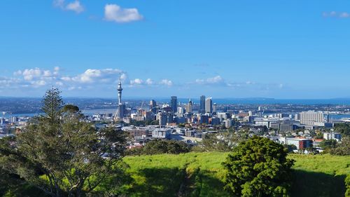 Panoramic view of city buildings against sky