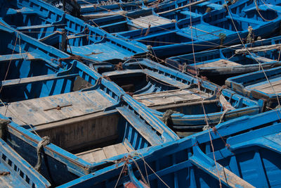 Full frame shot of blue boats moored at harbor