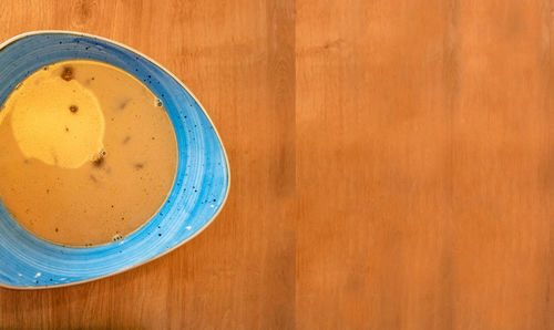 High angle view of bread in bowl on table