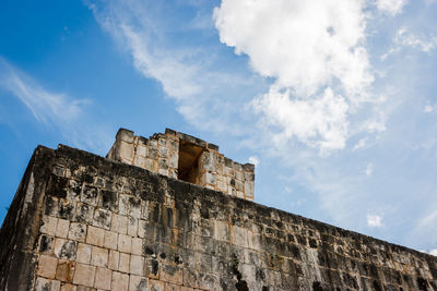 Low angle view of fort against cloudy sky