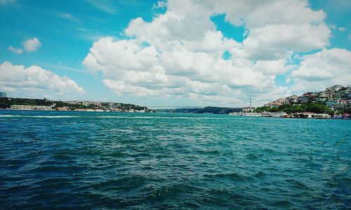 Scenic view of sea against cloudy sky