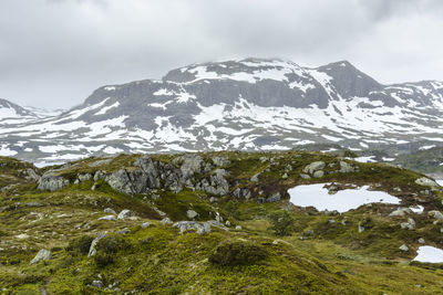 Scenic view of snowcapped mountains against sky