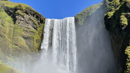 Low angle view of waterfall in forest