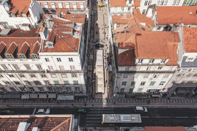 High angle view of buildings in city