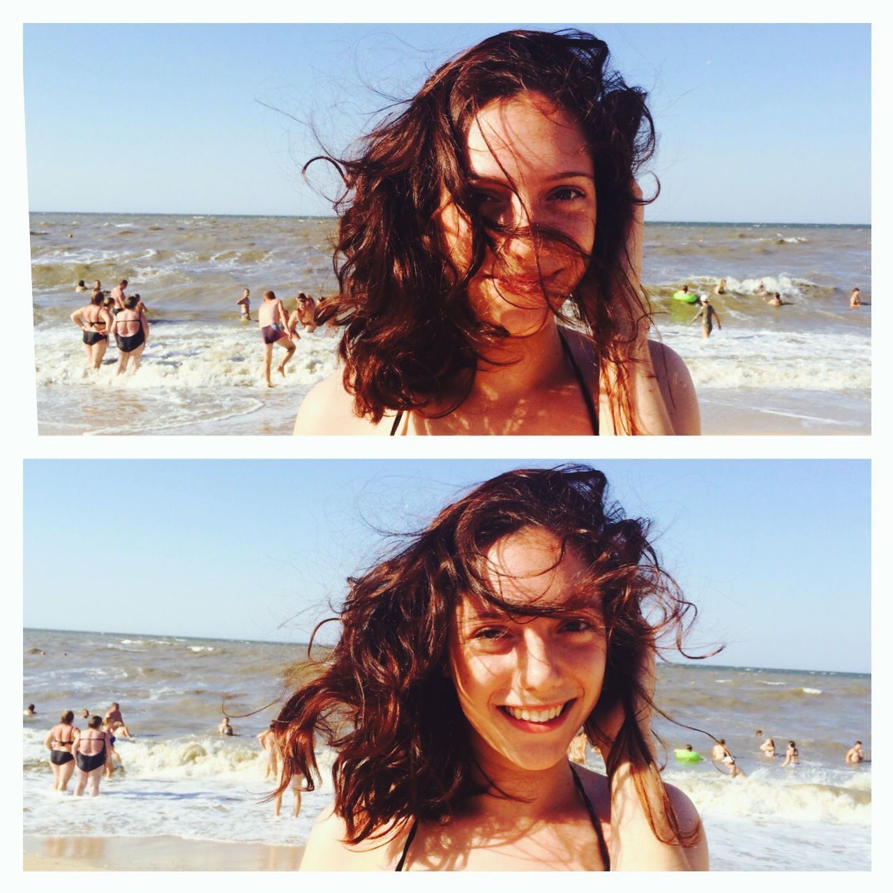 beach, sea, young adult, water, young women, leisure activity, person, lifestyles, portrait, looking at camera, horizon over water, sand, shore, vacations, enjoyment, long hair, happiness, smiling