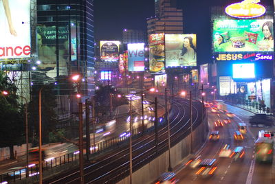 Light trails on city street at night