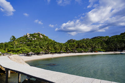 View of swimming pool against cloudy sky