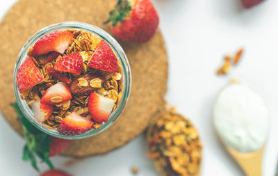 High angle view of breakfast on table