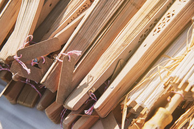 High angle view of folding fans at market stall