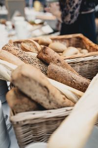 High angle view of bread in baskets