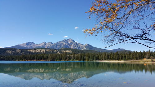 Idyllic lake against mountains in jasper national park