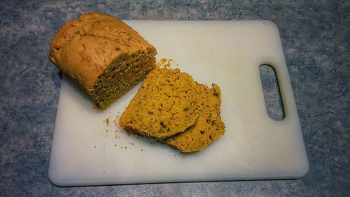 High angle view of bread in plate