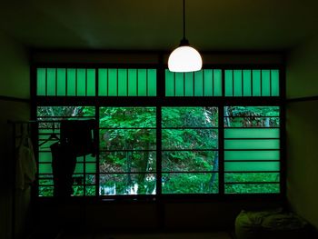 Close-up of illuminated window at home