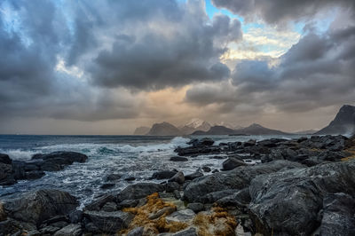 Scenic view of sea against sky during sunset