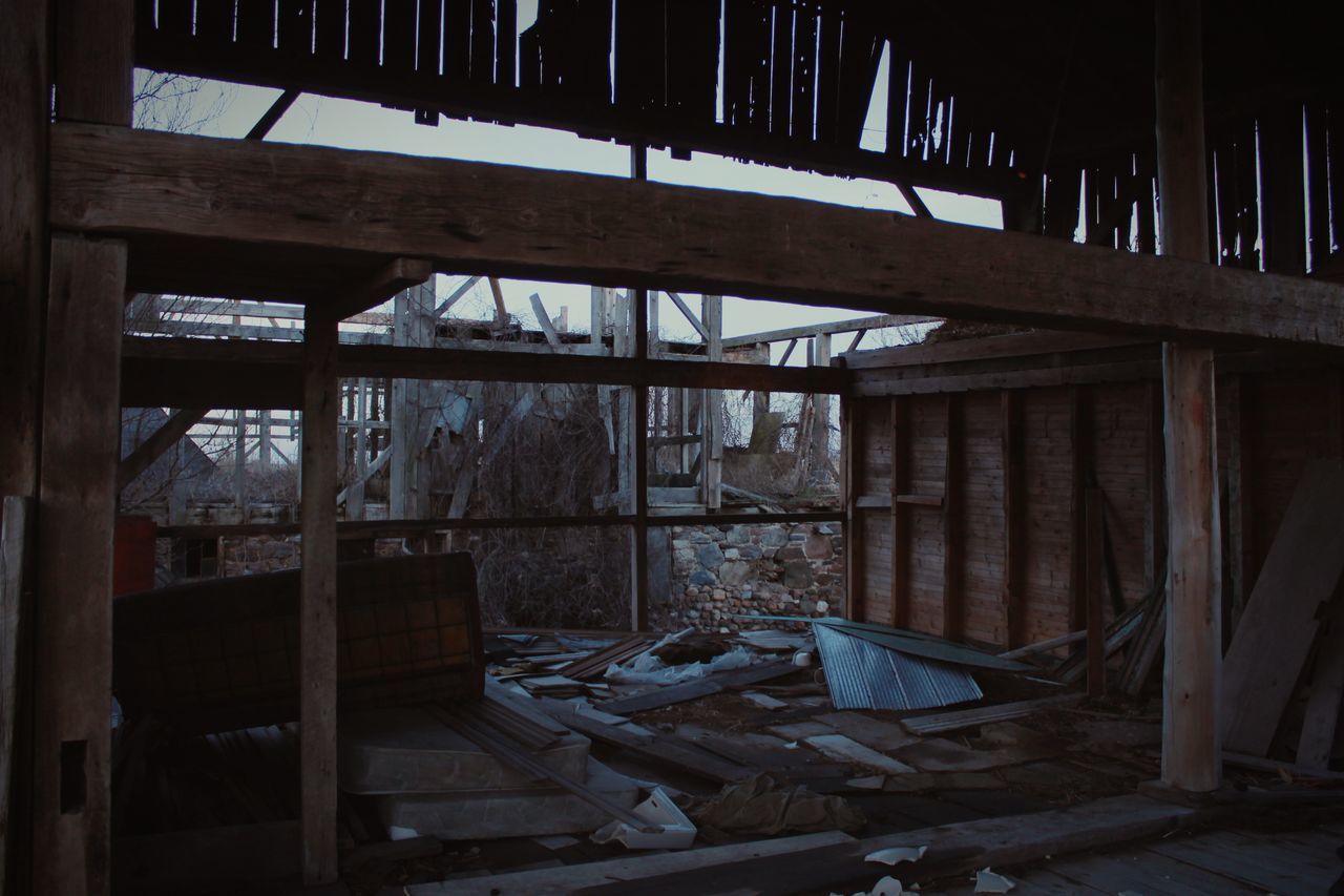 wood - material, abandoned, indoors, architecture, building, no people, built structure, day, obsolete, damaged, empty, absence, industry, domestic room, old, destruction, furniture, history, wood, messy, deterioration, ruined, collapsing