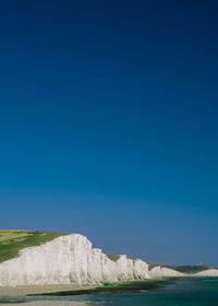 Scenic view of sea against clear blue sky