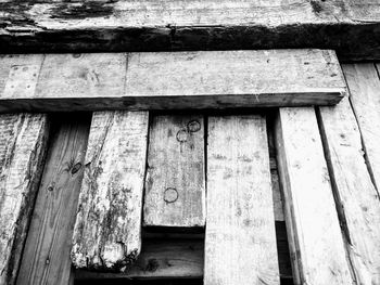 Close-up of old wooden door of building