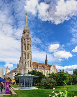 Church of the assumption of the buda castle in budapest, hungary, on a sunny summer morning