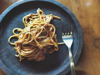 Close-up of bread in plate on table