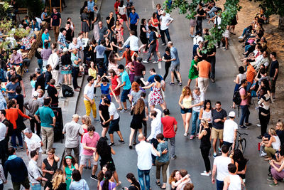 High angle view of crowd in city