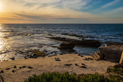 Scenic view of sea against sky during sunset