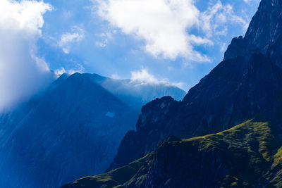 Scenic view of mountains against cloudy sky