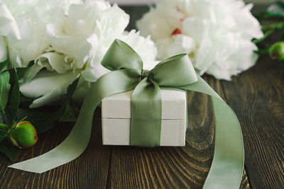 Close-up of christmas decorations on table