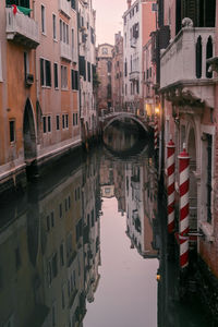 Reflection of buildings on canal in city