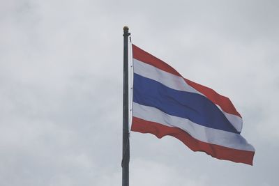 Low angle view of flag against sky